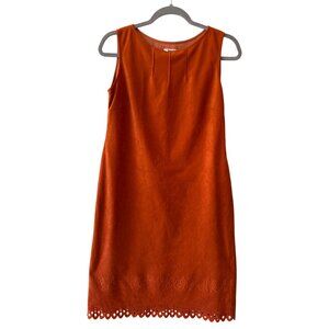Veeko Orange Suede Sleeveless Dress With Eyelet Hem